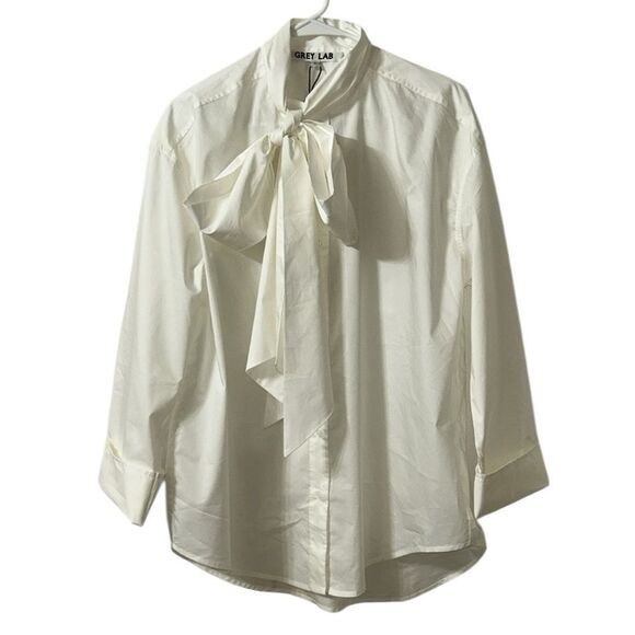 Grey Lab White Bow Detail Button Down Cotton Shirt(Size Medium) - Picture 2 of 8